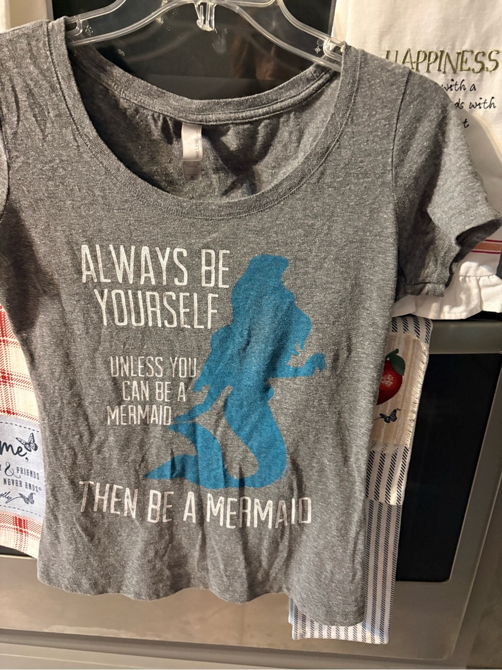 Next Level Apparel Gray Tee with Blue Mermaid Graphic